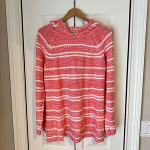 Tommy Bahama Anacapa Marled Linen Blend Hoodie Sweater Coral White Striped L XL